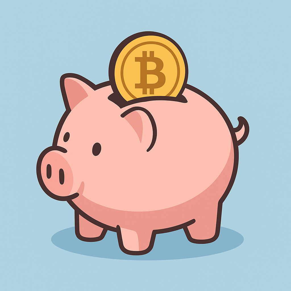 Roze spaarvarken met gouden Bitcoin-munt als symbool voor bitcoinpensioen.nl